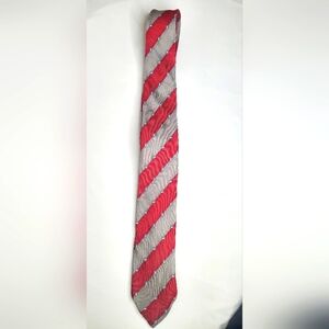 Fendi Red and Gray Striped Tie - 100% Silk